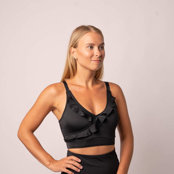 Black bikini top with cute details in the front from BARA Sportswear